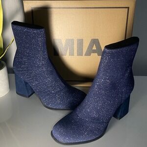 MIA Piana Navy Blue Glitter Knit Sock Ankle Boots Size7M